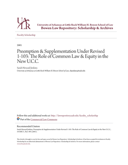 Preemption & Supplementation Under Revised 1-103: the Role Of