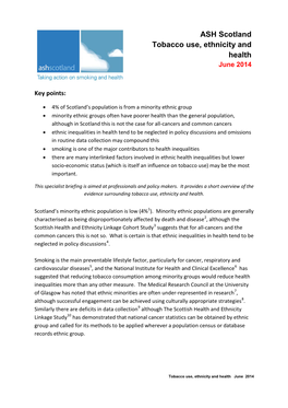 ASH Scotland Tobacco Use, Ethnicity and Health June 2014