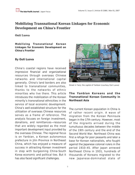 Mobilizing Transnational Korean Linkages for Economic Development on China's Frontier