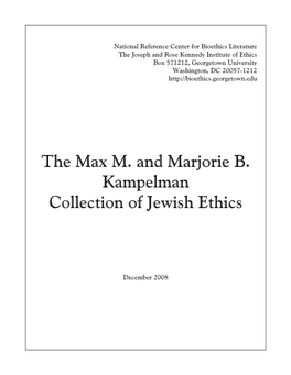 Max M. and Marjorie B. Kampelman Collection of Jewish Ethics