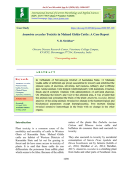 Anamirta Cocculus Toxicity in Malnad Gidda Cattle: a Case Report