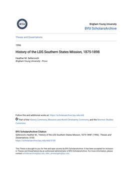 History of the LDS Southern States Mission, 1875-1898