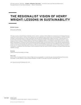 The Regionalist Vision of Henry Wright: Lessons in Sustainability