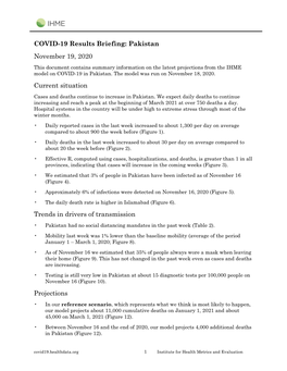 COVID-19 Results Briefing: Pakistan November 19, 2020 Current