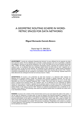 A Geometric Routing Scheme in Word-Metric Spaces for Data Networks