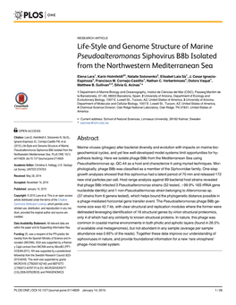 Life-Style and Genome Structure of Marine Pseudoalteromonas Siphovirus B8b Isolated from the Northwestern Mediterranean Sea