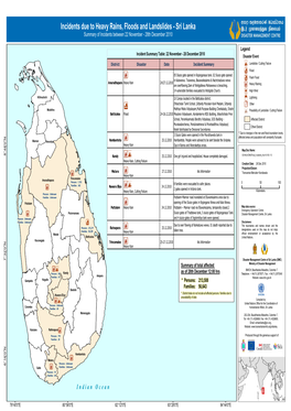 Sri Lanka Summary of Incidents Between 22 November - 28Th December 2010