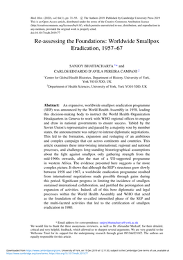 Re-Assessing the Foundations: Worldwide Smallpox Eradication, 1957–67