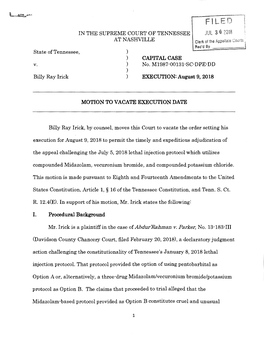 Fl LED in the SUPREME COURT of TENNESSEE JUL 3 0 20\8 at NASHVILLE Clerk of the Appeilaie Courts , Rec'd by State of Tennessee, ) ) CAPITAL CASE V