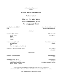 Marina Piccinini, Flute Michael Sheppard, Piano Jan Vinci, Guest Flutist