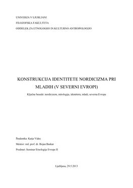 Konstrukcija Identitete Nordicizma Pri Mladih (V Severni Evropi)