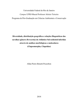 Gênero Brevoortia) Do Atlântico Sul Ocidental Inferidas Através De Análises Morfológicas E Moleculares (Clupeomorpha, Clupeidae)