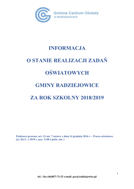 Informacja O Stanie Realizacji Zadań Oświatowych Gminy