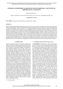 Typology of Historical Houses in Muzaffarid Era: Case Study of Ardakan City, Yazd, Iran