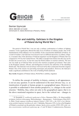 War and Mobility. Galicians in the Kingdom of Poland During World War I