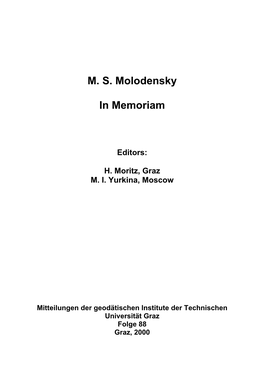 M. S. Molodensky in Memoriam