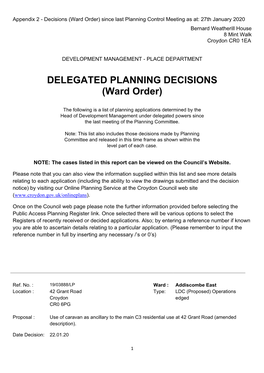 DELEGATED PLANNING DECISIONS (Ward Order)