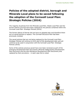 Cornwall Local Plan (2016) Saved Policies