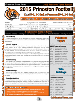 2015 Princeton Football Yale (5-3, 2-3 Ivy) at Princeton (5-3, 2-3 Ivy)