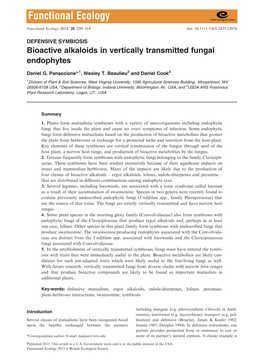 Bioactive Alkaloids in Vertically Transmitted Fungal Endophytes