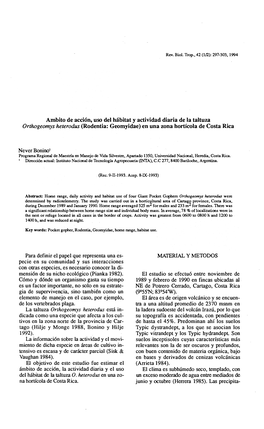 Ambito De Acción, Uso Del Hábitat Y Actividad Diaria De La Taltuza Orthogeomys Heterodus (Rodentia: Geomyidae) En Una Zona Hortícola De Costa Rica