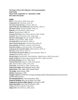 The Power of Art in 28 ½ Minutes | On-Line Presentation Hank Feeley Power Tools | September 11 - November 5, 2020 Glen Arbor Arts Center