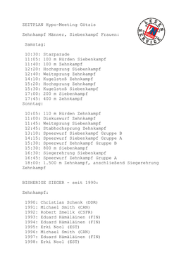 ZEITPLAN Hypo-Meeting Götzis Zehnkampf Männer