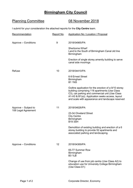 Birmingham City Council Planning Committee 08 November 2018