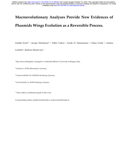 Macroevolutionary Analyses Provide New Evidences of Phasmids Wings