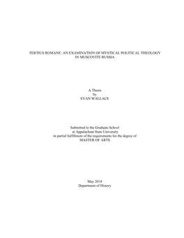 Tertius Romane: an Examination of Mystical Political Theology in Muscovite Russia