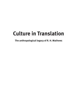 Culture in Translation: the Anthropological Legacy of R. H. Mathews