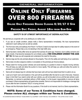 OVER 800 FIREARMS Online Only Firearms Begins Closing 8/20/17 @ 5Pm