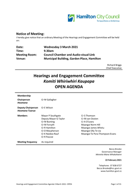 Hearings and Engagement Committee Open Agenda