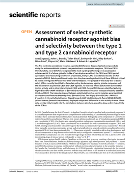 Assessment of Select Synthetic Cannabinoid Receptor Agonist Bias and Selectivity Between the Type 1 and Type 2 Cannabinoid Receptor Ayat Zagzoog1, Asher L