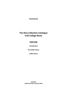 The New Collection Catalogue Irish College Rome