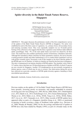 Spider Diversity in the Bukit Timah Nature Reserve, Singapore