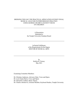 The Practical Application of Post-Tonal Musical Analysis to Performance Practice Using George Crumb's An