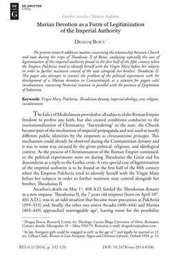 Marian Devotion As a Form of Legitimization of the Imperial Authority Marian Devotion As a Form of Legitimization of the Imperial Authority