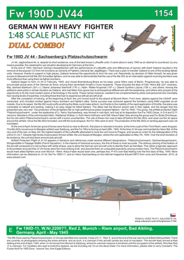 Fw 190D JV44 1154 GERMAN WW II HEAVY FIGHTER D R