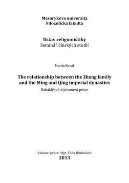 Ústav Religionistiky Seminář Čínských Studií the Relationship Between The