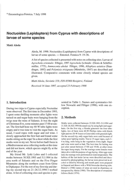 Noctuoidea (Lepidoptera) from Cyprus with Descriptions of Larvae of Some Species