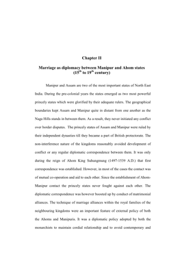 Chapter II Marriage As Diplomacy Between Manipur and Ahom States