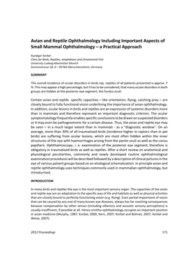 Avian and Reptile Ophthalmology Including Important Aspects of Small Mammal Ophthalmology – a Practical Approach