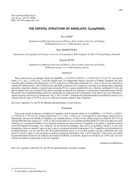 THE CRYSTAL STRUCTURE of ANGELAITE, Cu2agpbbis4