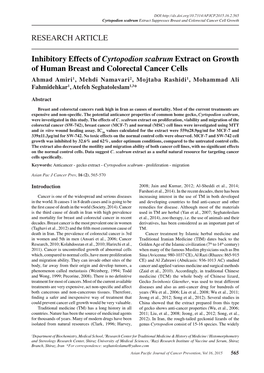 Inhibitory Effects of Cyrtopodion Scabrum Extract on Growth Of