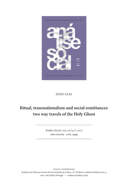 Ritual, Transnationalism and Social Remittances: Two Way Travels of the Holy Ghost