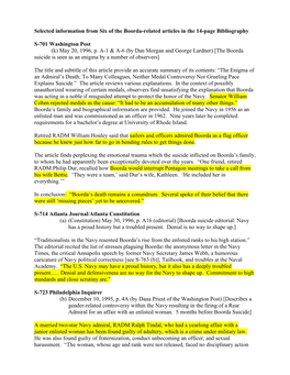 Selected Information from Six of the Boorda-Related Articles in the 14-Page Bibliography S-701 Washington Post (K) May 20, 1996