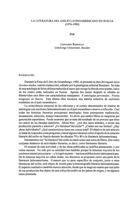 La Literatura Del Exilio Latinoamericano En Suecia (1976-1990)