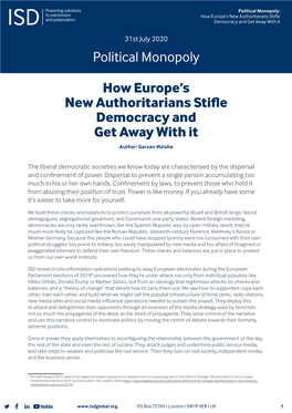 Political Monopoly How Europe's New Authoritarians Stifle Democracy