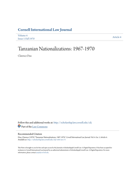 Tanzanian Nationalizations: 1967-1970 Clarence Dias